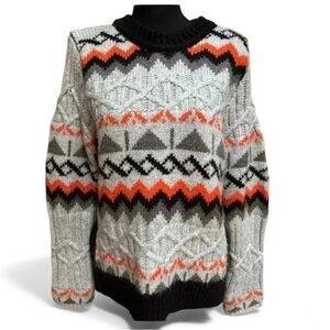 MAGASCHONI FAIR ISLE CABLE KNIT SKI WEAR CASUAL PULLOVER WINTER SWEATER SIZE L